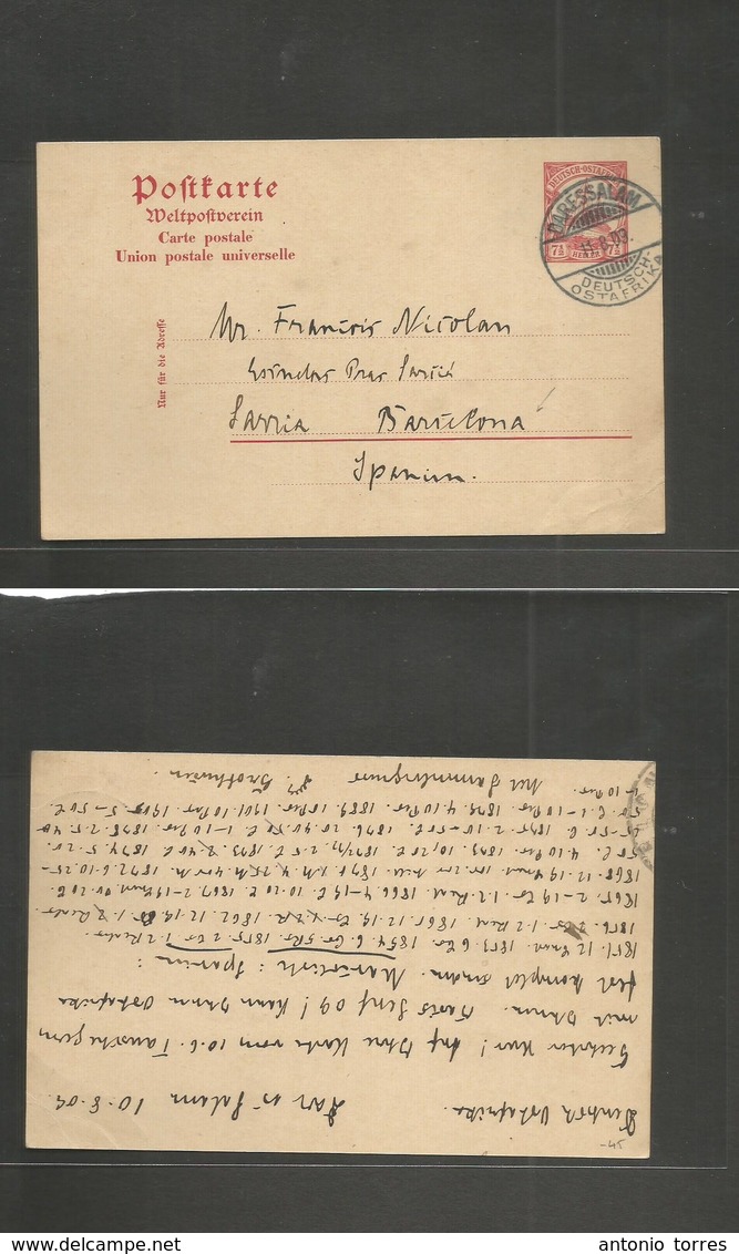 German Col-East Africa. 1909 (11 Aug) Dar Es Salaam - Spain, Barcelona, Sarria District. 7 1/2 Sh Red Stat Card. Fine An - Autres & Non Classés