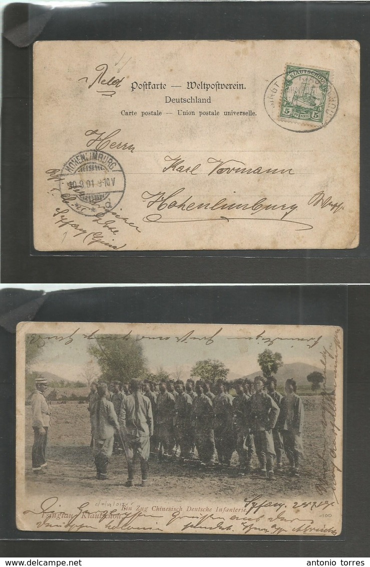 German Col-Kiautschou. 1901 (28 July) Syjang, China - Germany,  Hohnlimburg (10 Sept) Local Chinese Troops. Fkd  Ppc + " - Autres & Non Classés