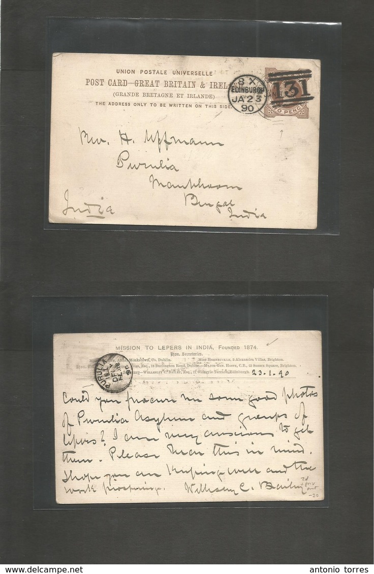 Great Britain - Stationery. 1890 (Jan 23). Lepers Mission.  Edinburgh, Scotland - India, Bengal 2d Brown Stat Card. Fine - Sonstige & Ohne Zuordnung