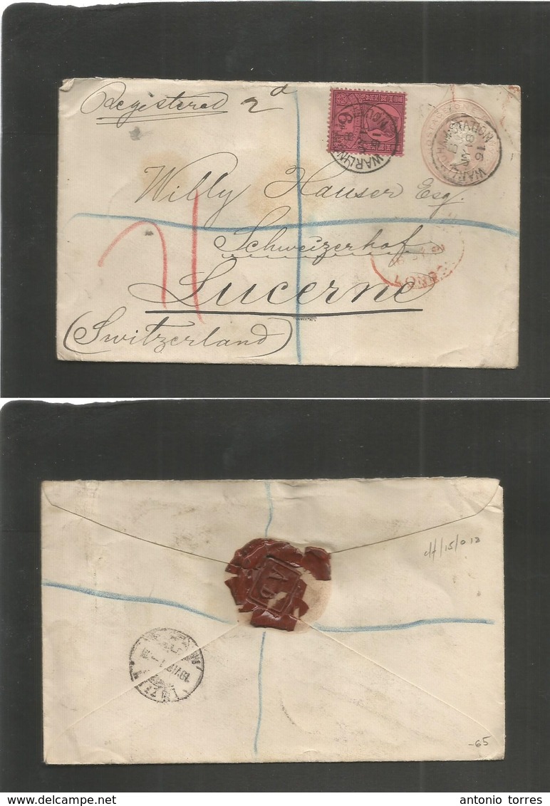 Great Britain - Stationery. 1891 (July 18) Warlingham Station - Switzerland, Luzern (19 July) Registered 1d Rose Embosse - Autres & Non Classés