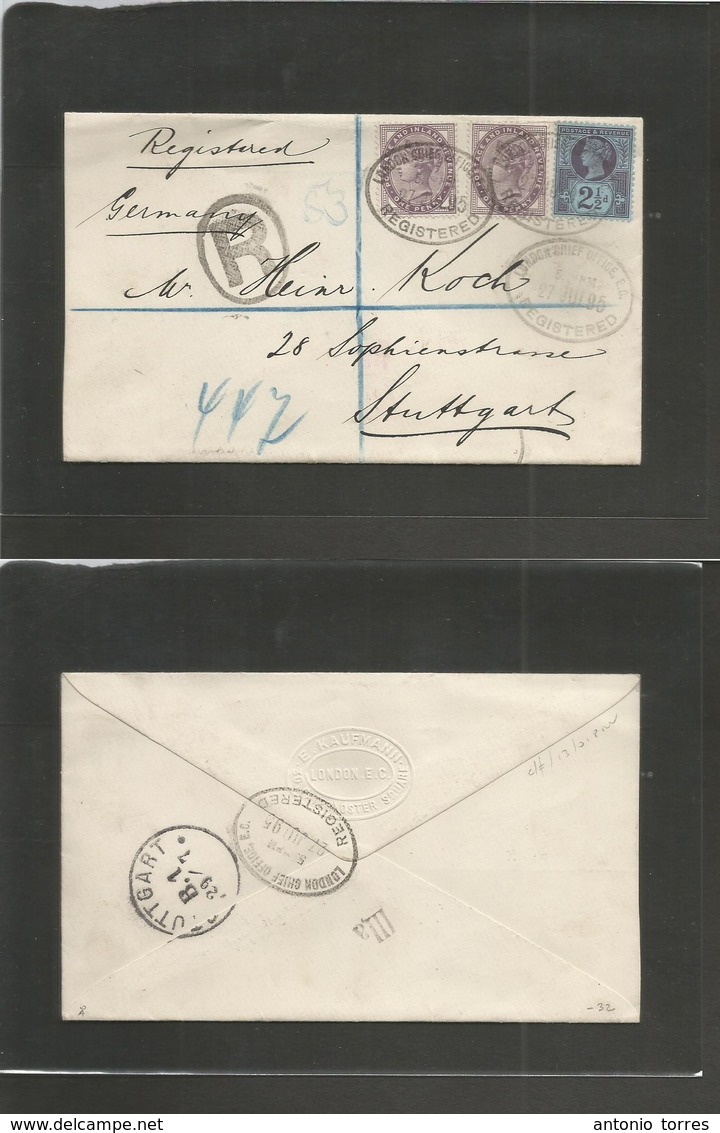Great Britain. 1895 (27 July) London - Germany, Stuttgart (29 July) Registered Multifkd Envelope. Lovely Usage. - Autres & Non Classés
