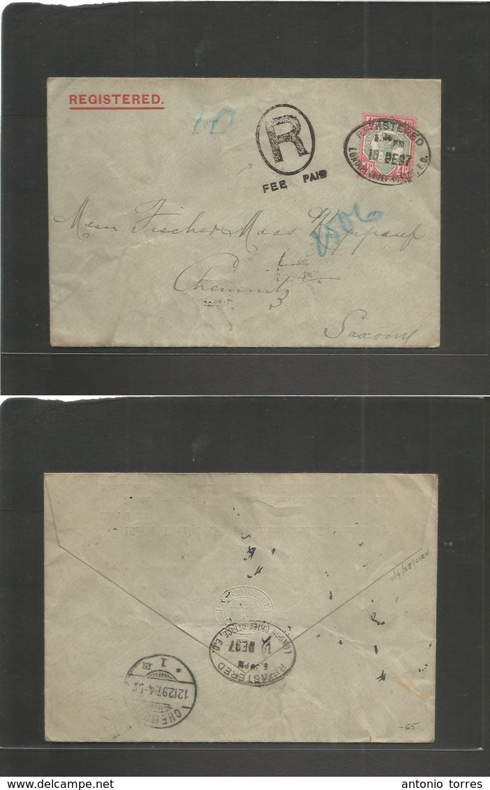 Great Britain. 1897 (10 Dec) London Cliff Office - Germany, Saxony, Chemnitz (12 Dec) Registered 4 1/2d Fkd Envelope + R - Autres & Non Classés