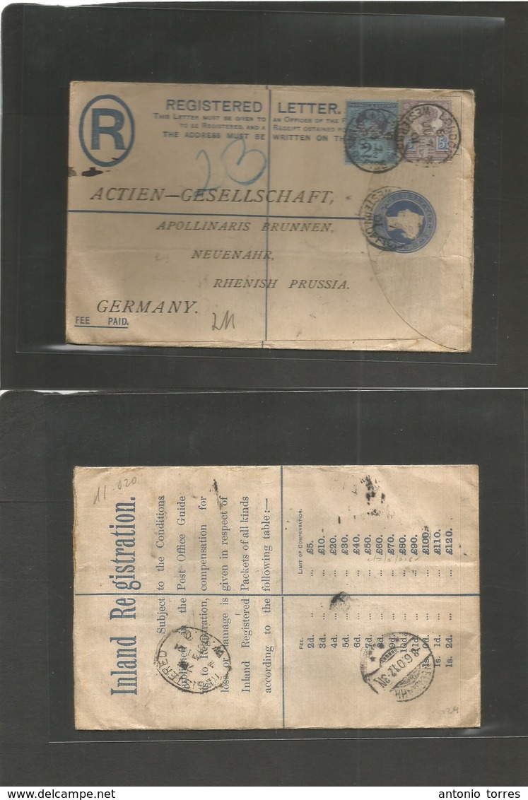 Great Britain - Stationery. 1901 (June 7) Western Office - Germany, Neuenahr (8 June) Registered 2d Blue QV Stat Env + 2 - Autres & Non Classés