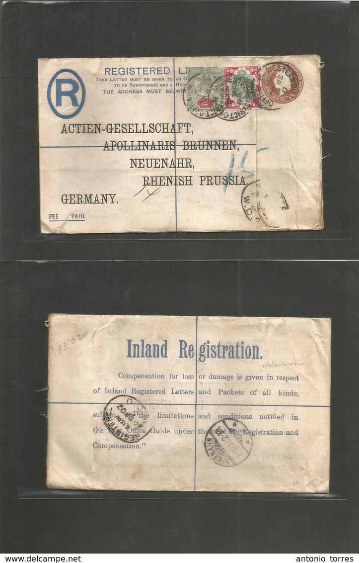 Great Britain - Xx. 1902 (Sept 30) Western Office - Germany, Neuenahr (1 Oct) 1d + 2d Brown We Sealed Stat Env + 2 Adtls - Other & Unclassified