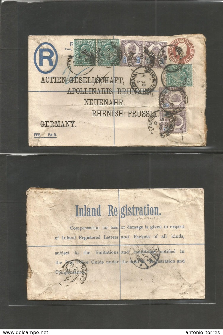 Great Britain. 1902 (15 Oct) Western Office, London - Germany, Neunahr, Rhenish Prusia. Registered 2 +1d Brown Stat Enve - Autres & Non Classés