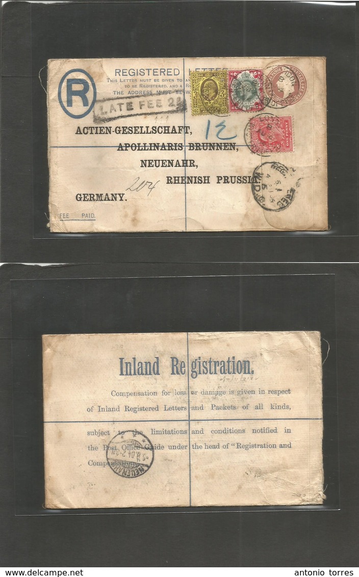 Great Britain - Xx. 1904 (Aug 4) London Western Office - Germany, Neuenahr (5 Aug) Registered 2d + 1d Brown Stat Env + 3 - Altri & Non Classificati
