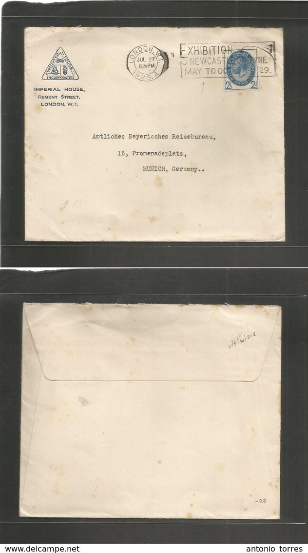 Great Britain - Xx. 1929 (27 July) London - Germany. UPU Congress 2 1/2d Blue Stamps + Slogan New Castle On Type Exhibit - Autres & Non Classés