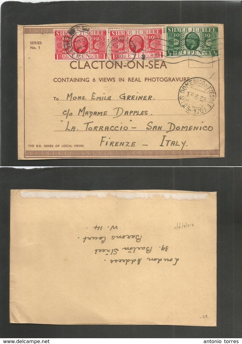 Great Britain - Xx. 1935 (13 June) Silver Jubilee. Clacton On Sea - Italy, S. Domenico Di Fresole (13 June) VF Private F - Autres & Non Classés