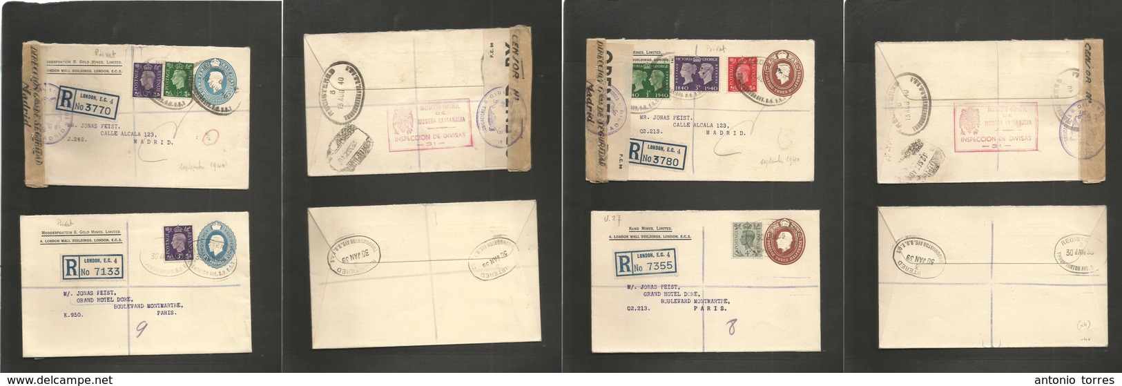 Great Britain - Stationery. 1939-40. King E. VIII Stationary Envelope. 4 Registered Usages + Adtl Fkgs (three Addressed  - Autres & Non Classés