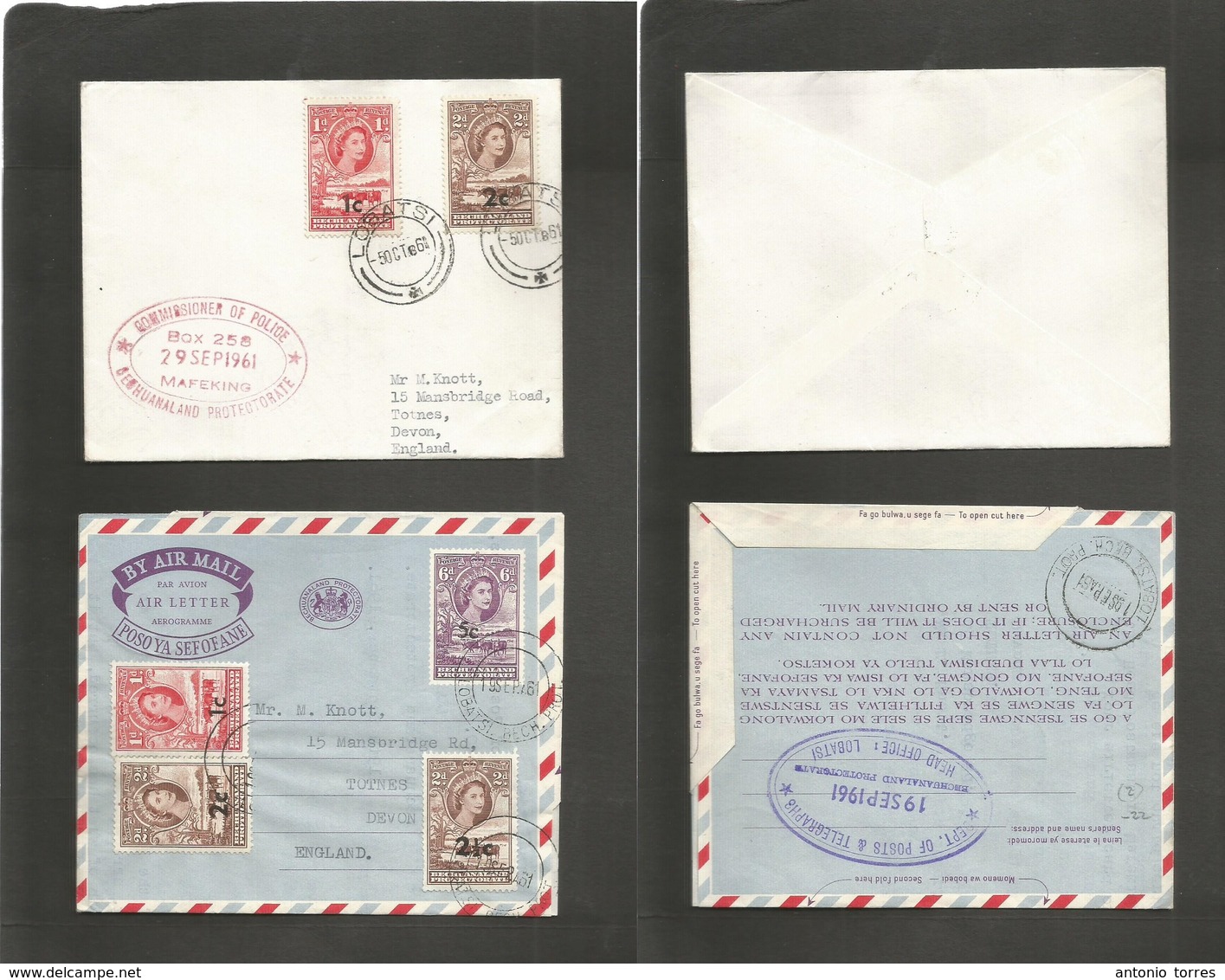 Bc - Basutoland. 1961. Lohatsi - UK. 2 Ovptd Multifkd Usages, One Is Stat Lettersheet. Nice Pair. - Autres & Non Classés