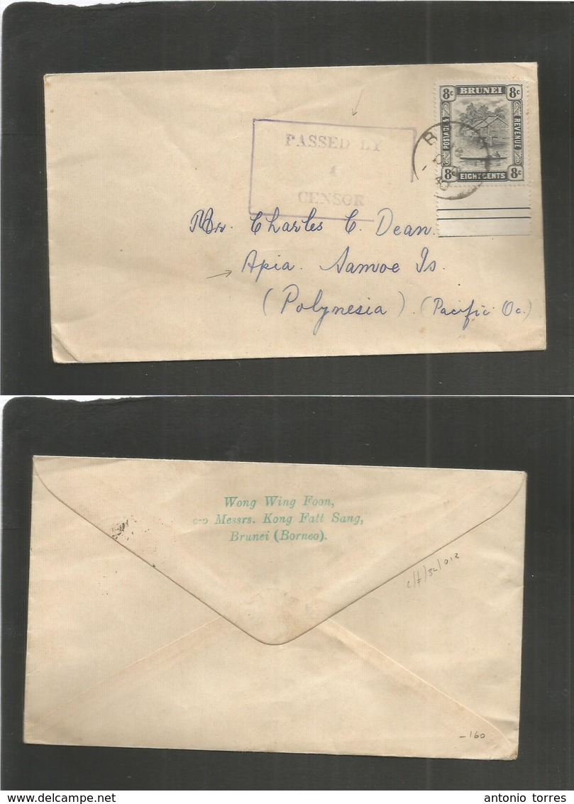 Bc - Brunei. 1940 (18 Dec) GPO - Apia, Samoa, Polynesia, Pacific Ocean. Single 8c Fkd Envelope + Depart Censor Cachet. R - Autres & Non Classés