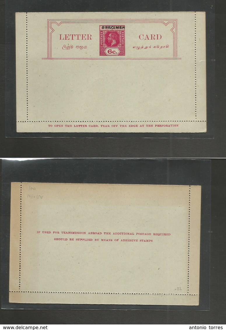 Bc - Ceylon. C. 1910. 6c Red / Greenish Stationary Lettersheet, Overprinted Specimen. VF. - Autres & Non Classés