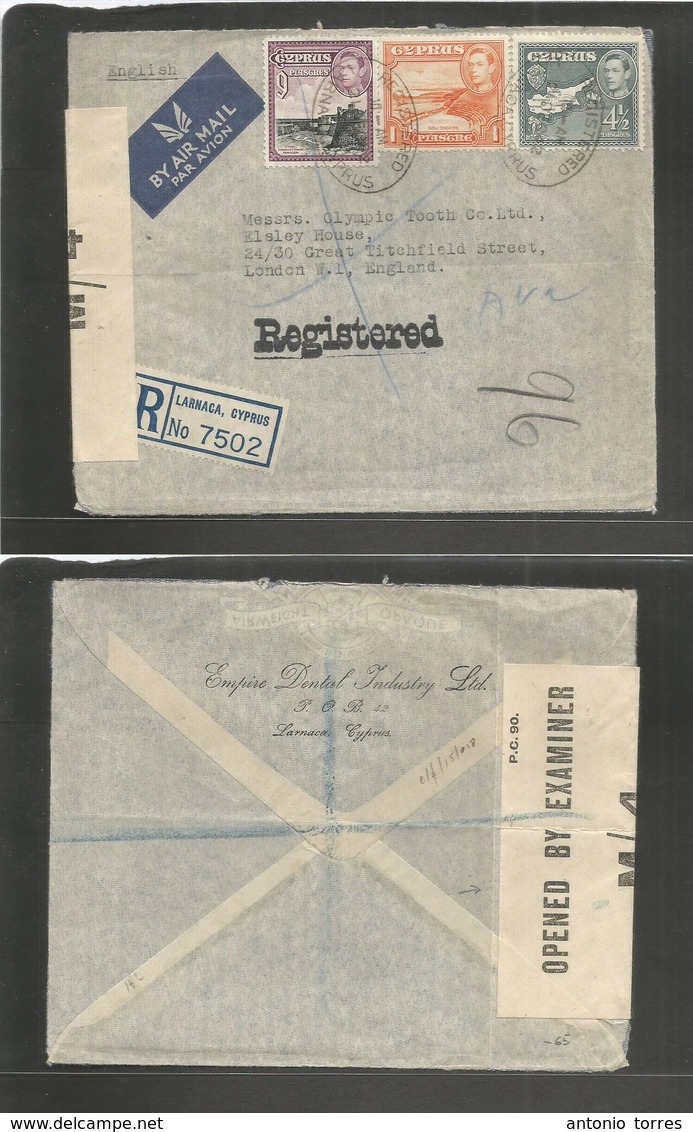 Bc - Cyprus. 1942 (21 Dec) Larnaca - UK, London. Registered Air Depart Censor Label Envelope. Fine Usage. - Sonstige & Ohne Zuordnung