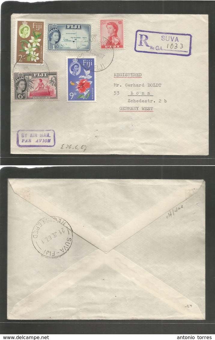 Bc - Fiji. 1937 (21 June) Suva - Germany, West Bonn. Registered Multifkd QEII Env. - Autres & Non Classés