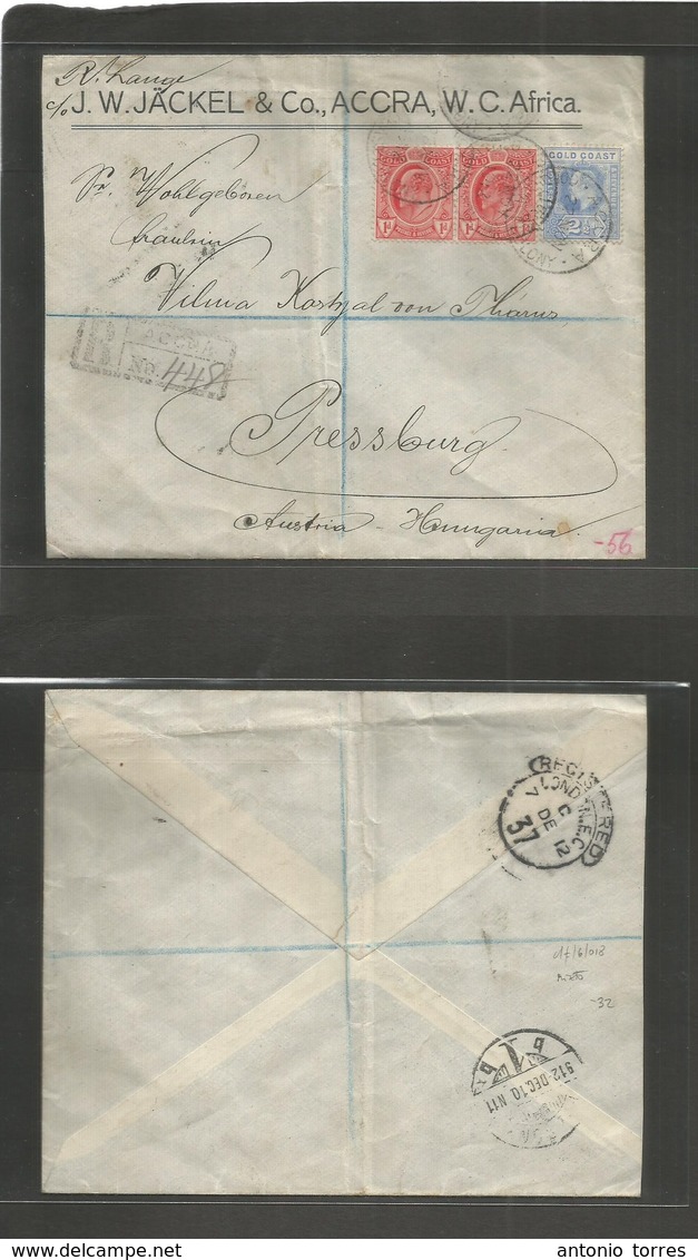 Bc - Gold Coast. 1910. Accra - Hungary, Pressburg (10 Dec) Via London (7 Dec) Registered Multiple Usage. Mixed Usage. - Autres & Non Classés