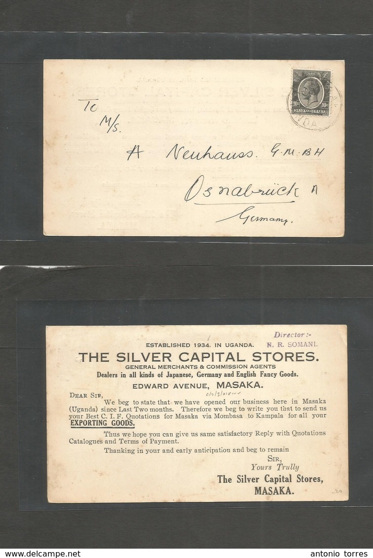 Bc - Kenya. 1934. Masaka - Germany, Osnabruck. Scarce Private Bussiness Card Fkd 10c, Cds. Rare Rate Usage At This Time. - Autres & Non Classés