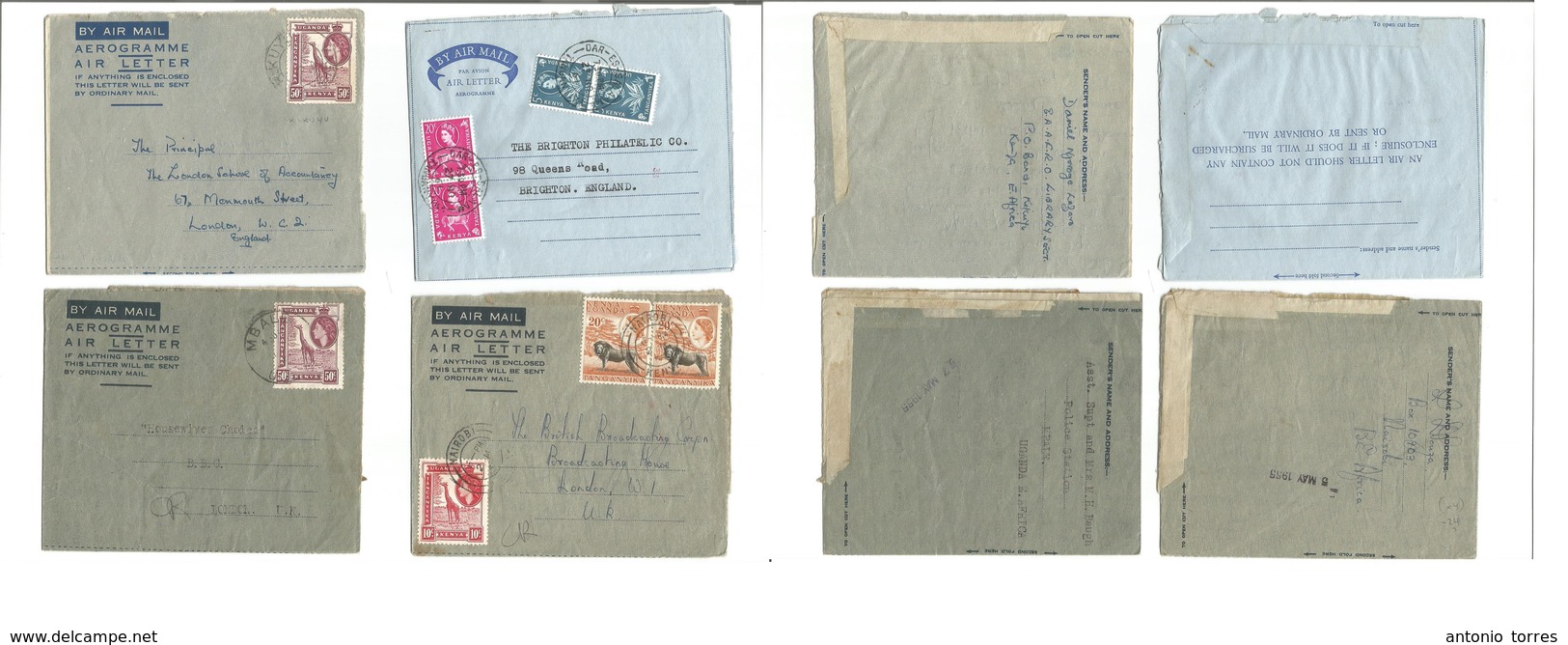 Bc - Kenya. 1955-61. Kikuyu, Nairobi. Dar Es Salaam, Mbale. 4 Nice Air Lettersheet Usages To UK. Incl Multiple Frankings - Autres & Non Classés