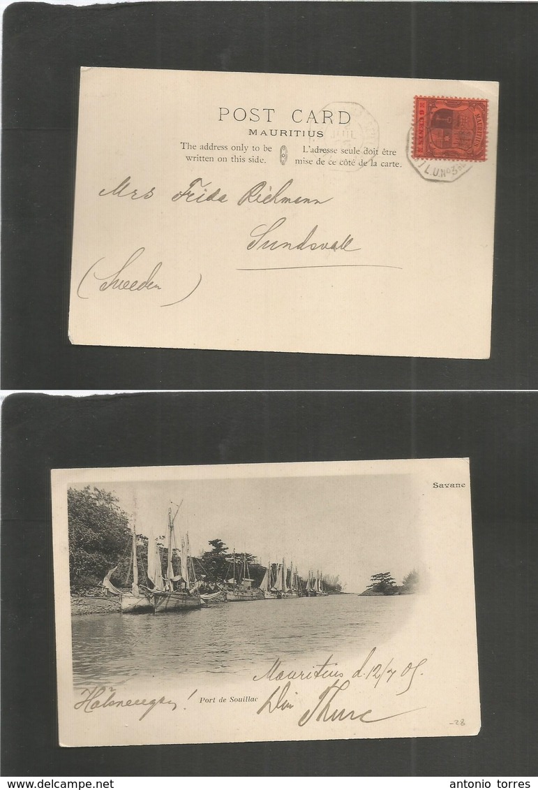 Bc - Mauritius. 1905 (12 July) GPO - Sweden, Sundwall. Local Photo Ppc Single 6c Fkd + Octogonal French Paquebot Cancel. - Autres & Non Classés