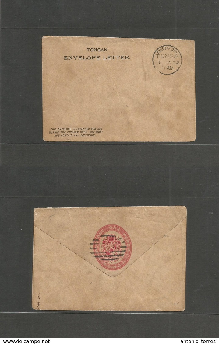 Bc - Tonga. 1892 (1 Jan) Nukualofa. Tongan Envelope Letter Stationary Pre Cancelled + Cds On Front. Scarce. - Autres & Non Classés