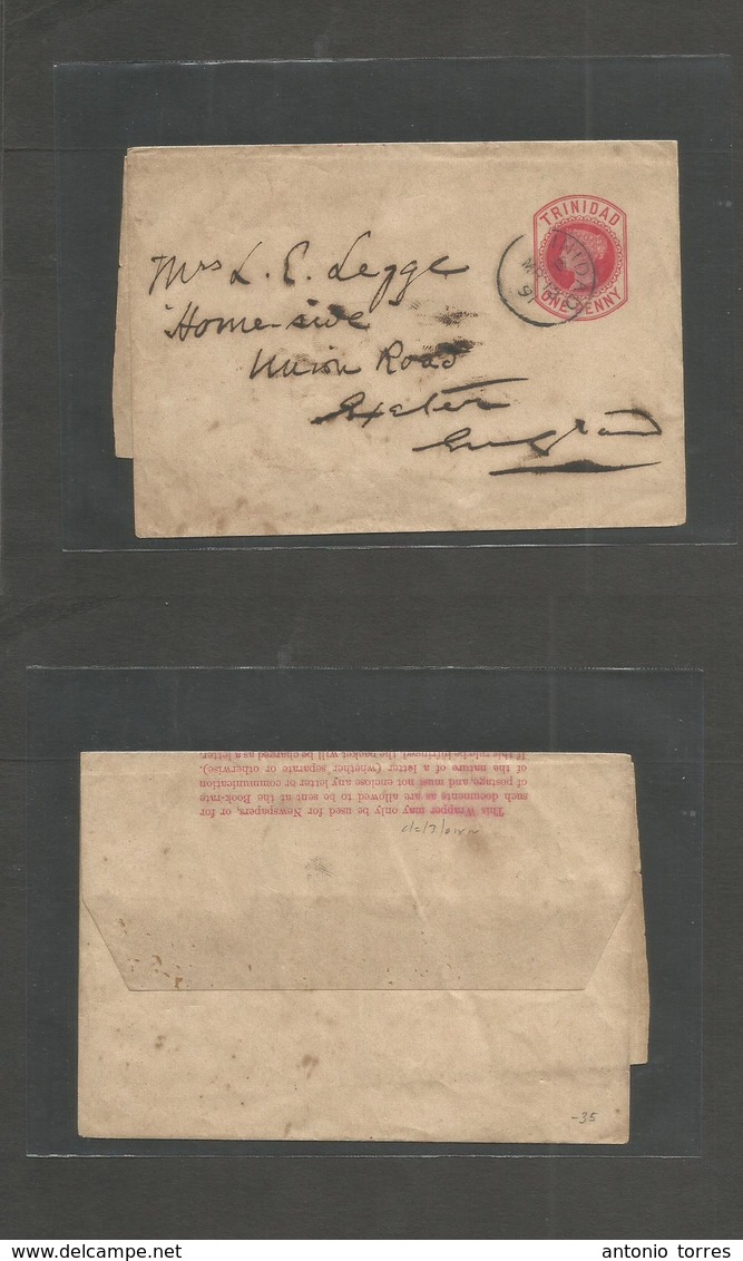 Bc - Trinidad. 1891 (March 12) GPO - UK, Exeter, Home Side, Union Red 1d Red Complete Stationary Wrapper. Fine Used. - Autres & Non Classés