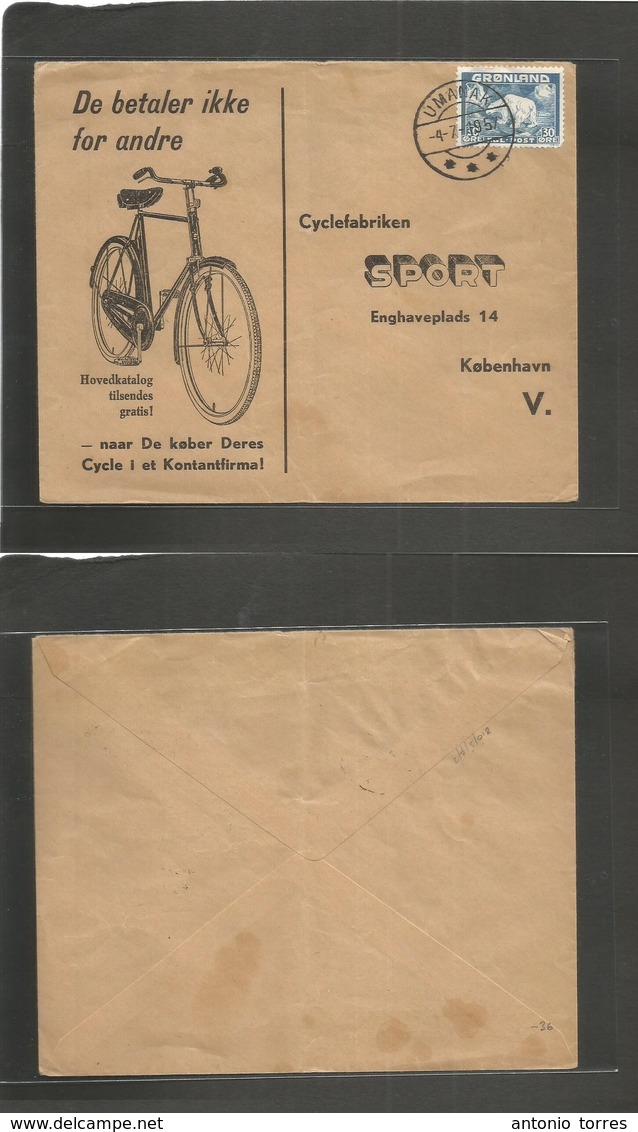 Greenland. 1957 (4 July) UMANAK - Denmark, Kph. Bycicle Bussiness. Fkd Env. Nice Item. - Autres & Non Classés