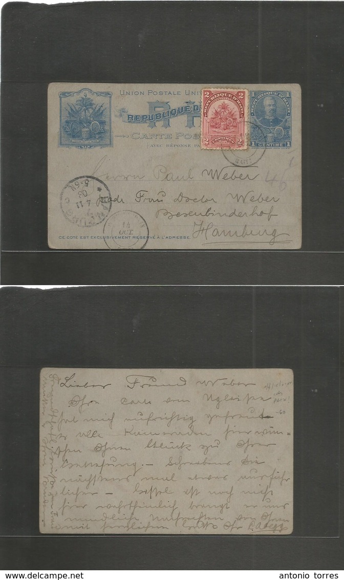 Haiti. 1903 (14 Oct) Port De Paix - Germany, Hamburg (4 Nov) 1c Blue Stat Card + 2c Red Adtl, Cds. Very Scarce Village O - Haiti