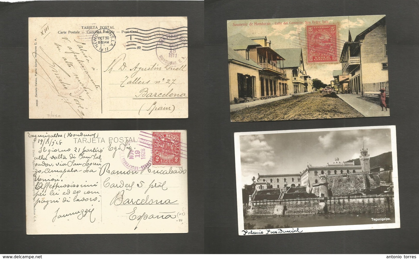 Honduras. 1911-28. Tegucigalpa And San Pedro Sula. 2 Fkd Scarce Ppc To Spain, Barcelona. Most Unusual Destination. Nice  - Honduras