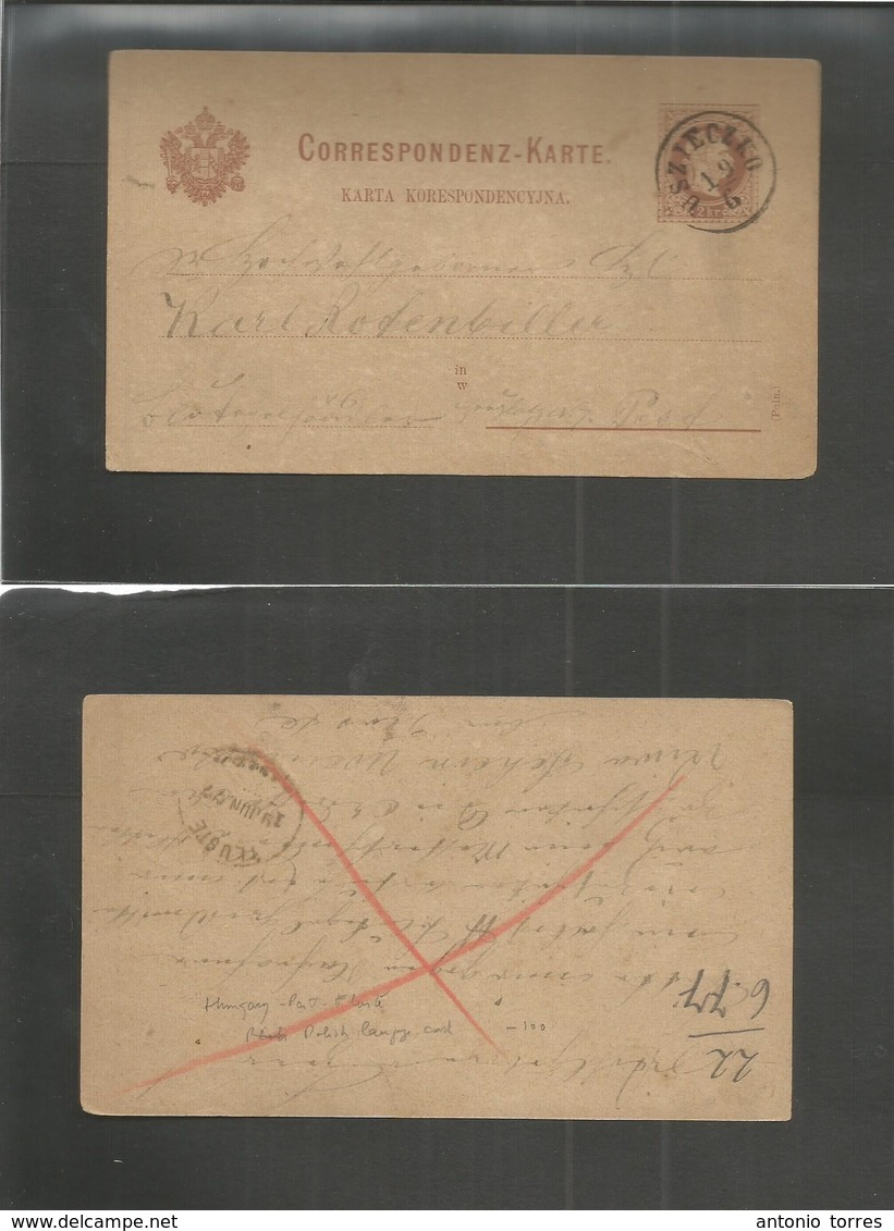 Hungary. 1877 (19 June) Vszzieczko - Fheste (19 June) Austria Postal Adm. 2 Kr Brown Stat Card, Polish Language, Cds. Fi - Other & Unclassified