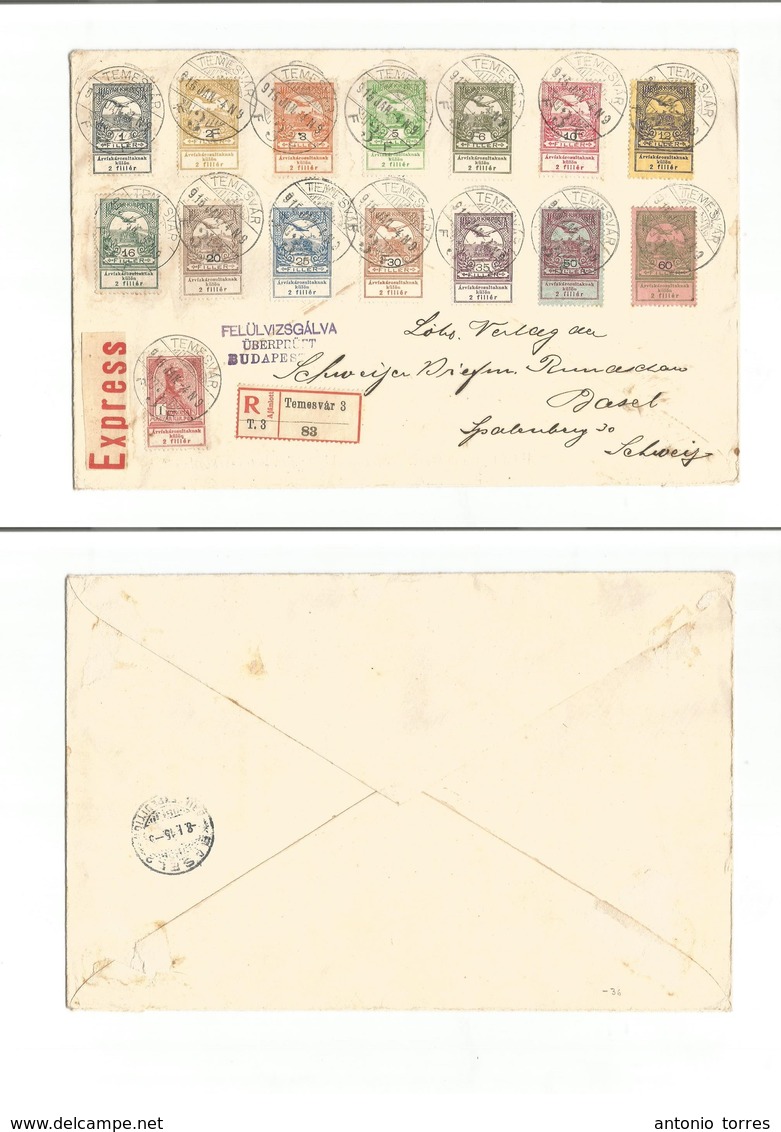 Hungary. 1915 (4 Jan) Temesvar - Switzerland, Basel (8 Jan) Registered Multifkd Express Mail Fkd Envelope. Nice Usage. - Andere & Zonder Classificatie