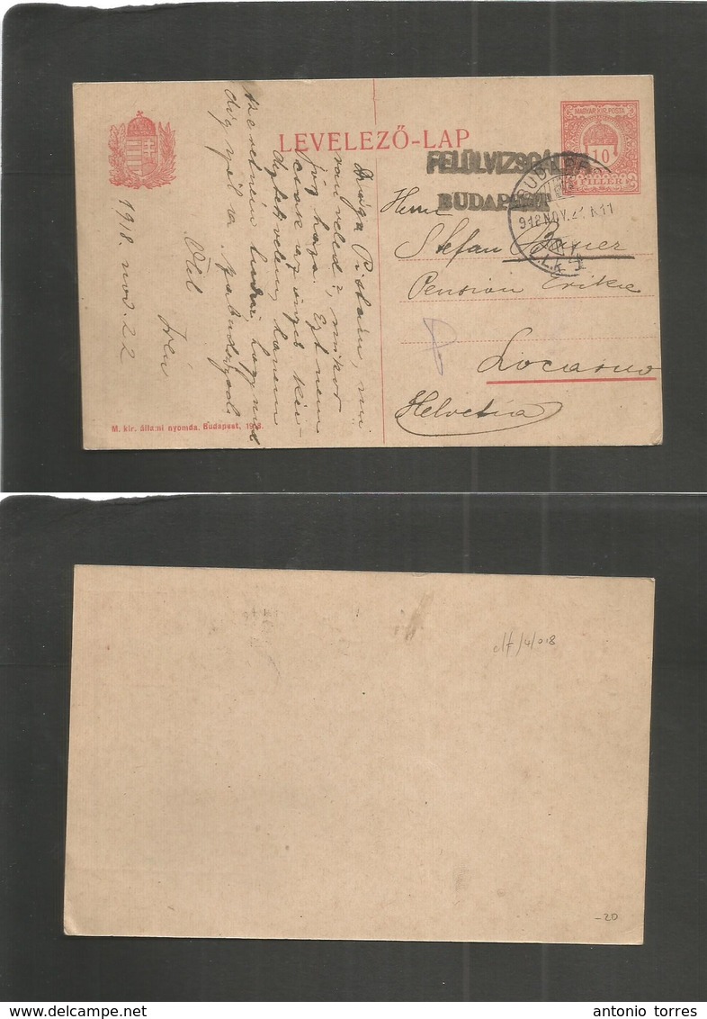 Hungary. 1918 (22 Nov) WWI. Budapest - Switzerland, Luzern 10 Full Red Stat Card + Cachet. Fine. - Autres & Non Classés