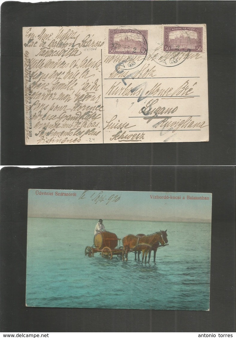 Hungary. 1920 (1 Sept) Lac De Balaton, Gzarsto - Switzerland, Lugano. Fkd + Censored Ppc. VF. - Autres & Non Classés