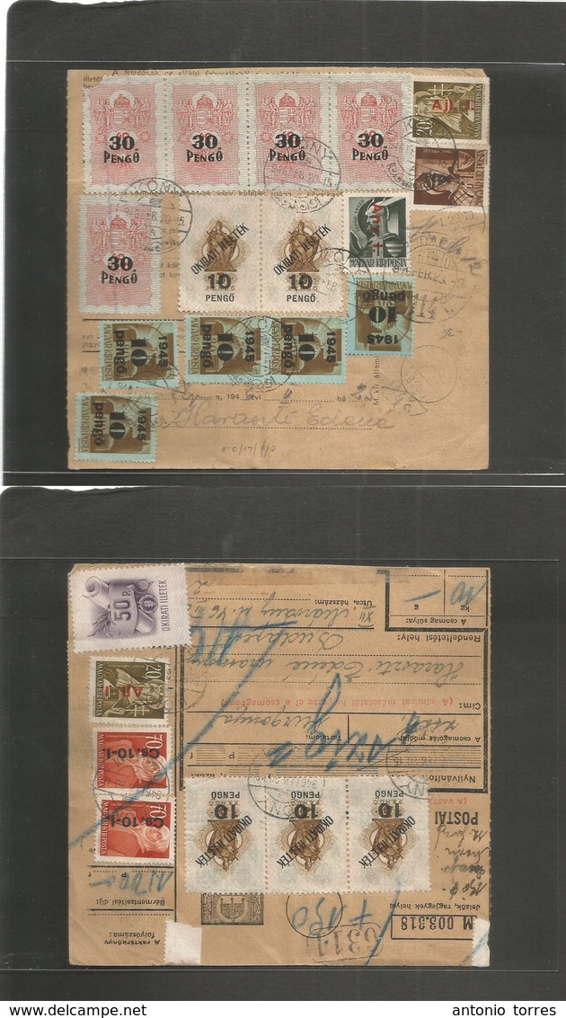 Hungary. 1946 (20 Feb) Hyperinflation Period. Kony - Budapest. Multifkd Stat Package Card With Ovpt Stamp + Fiscals + Et - Autres & Non Classés