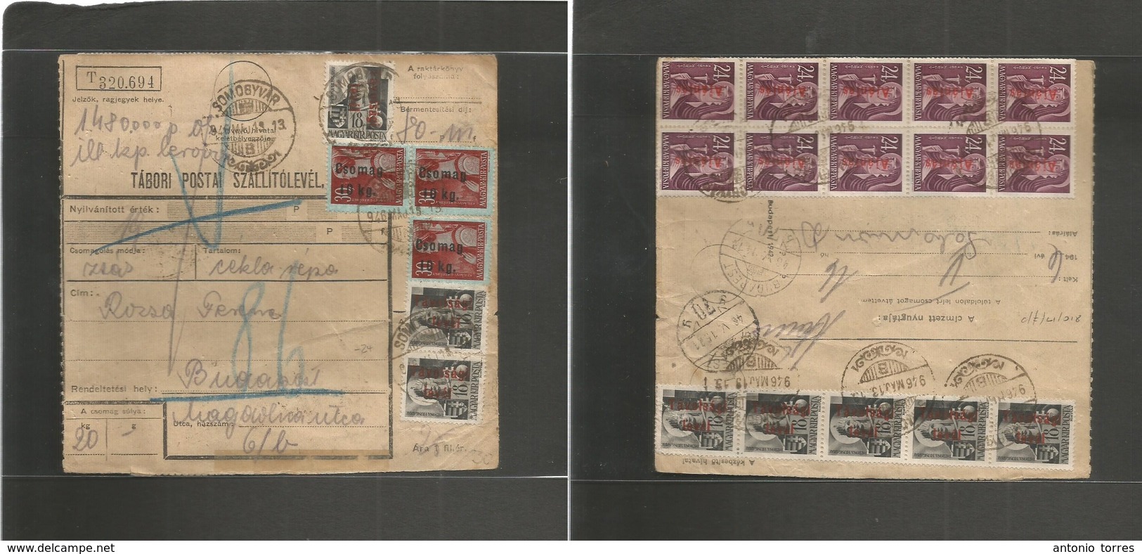 Hungary. 1946 (13 May) Inflation Period. Somofivar - Budapest. Multifkd Package Stat Card. Ovptd + Front And Reverse. - Autres & Non Classés