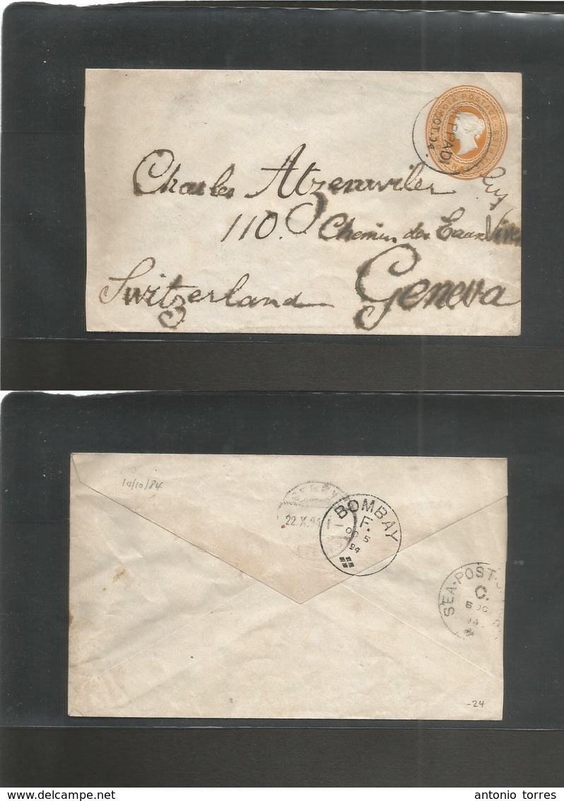 India. 1894 (Oct 4) Meppadi - Switzerland, Geneva (22 Oct) Via Bombay - Sea. PO. - Autres & Non Classés