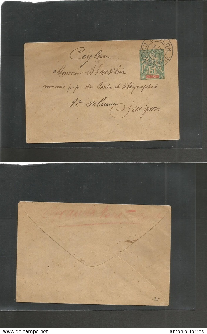 Indochina. 1896 (3 Dec) Cholon - Saigon. 5c Green Stat Env On Local Usage. Fine. - Autres - Asie