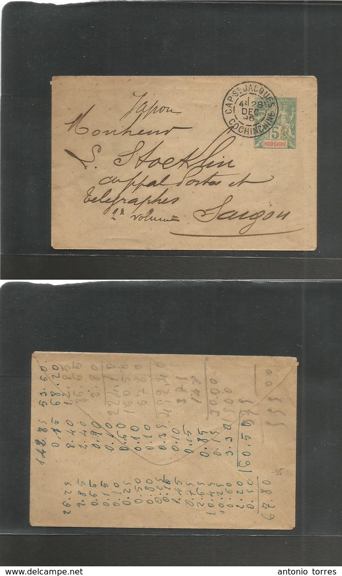 Indochina. 1896 (28 Dec) Cap St. Jacques - Saigon. 5c Green Stat Env. Local Usage. VF. - Autres - Asie