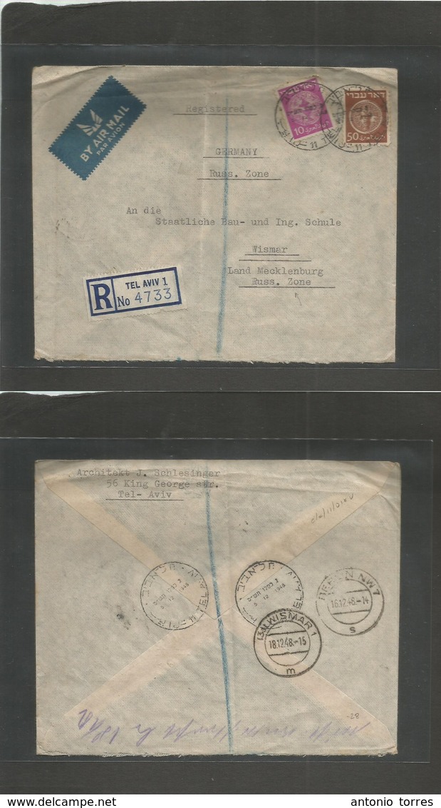 Israel. 1948 (5 Dec) Tel Aviv - Germany, Wismar, Russian Zone (18 Dec) Registered Air Multifkd Env. Fine. - Autres & Non Classés