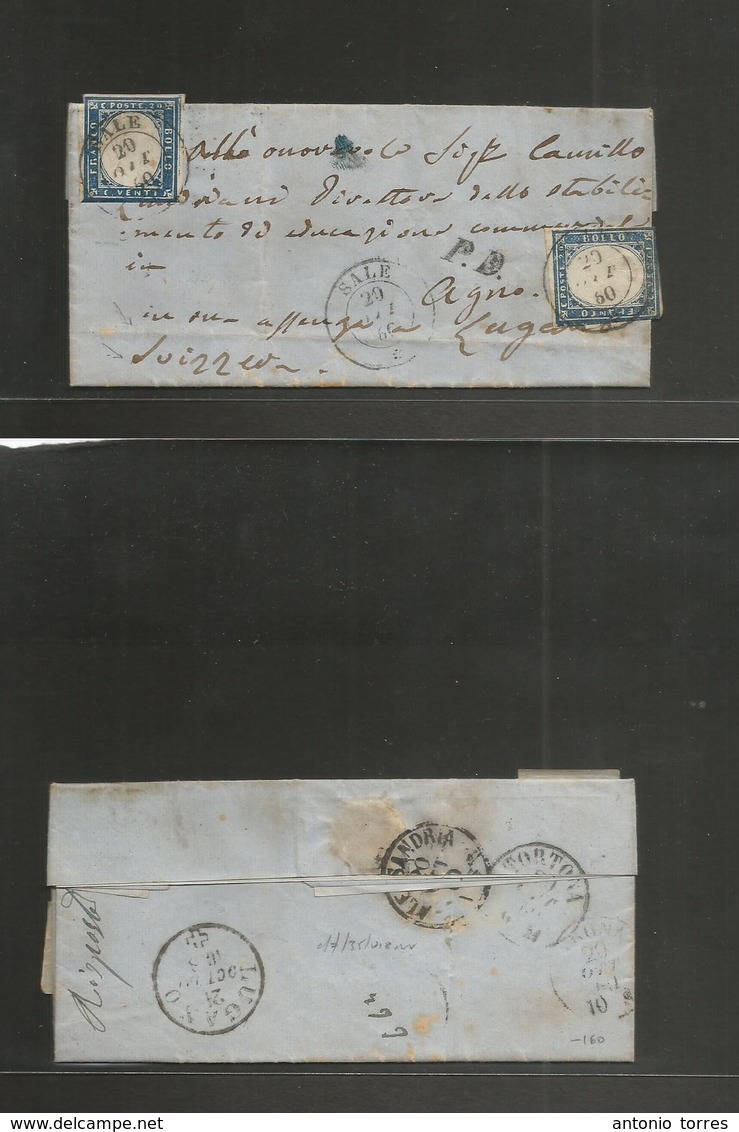 Italian States - Sardinia. 1860 (19-20 Oct) Sale - Switzerland, Agno, Ligano (21 Oct) EL Full Contains Fkd 20c Blue Impe - Non Classés