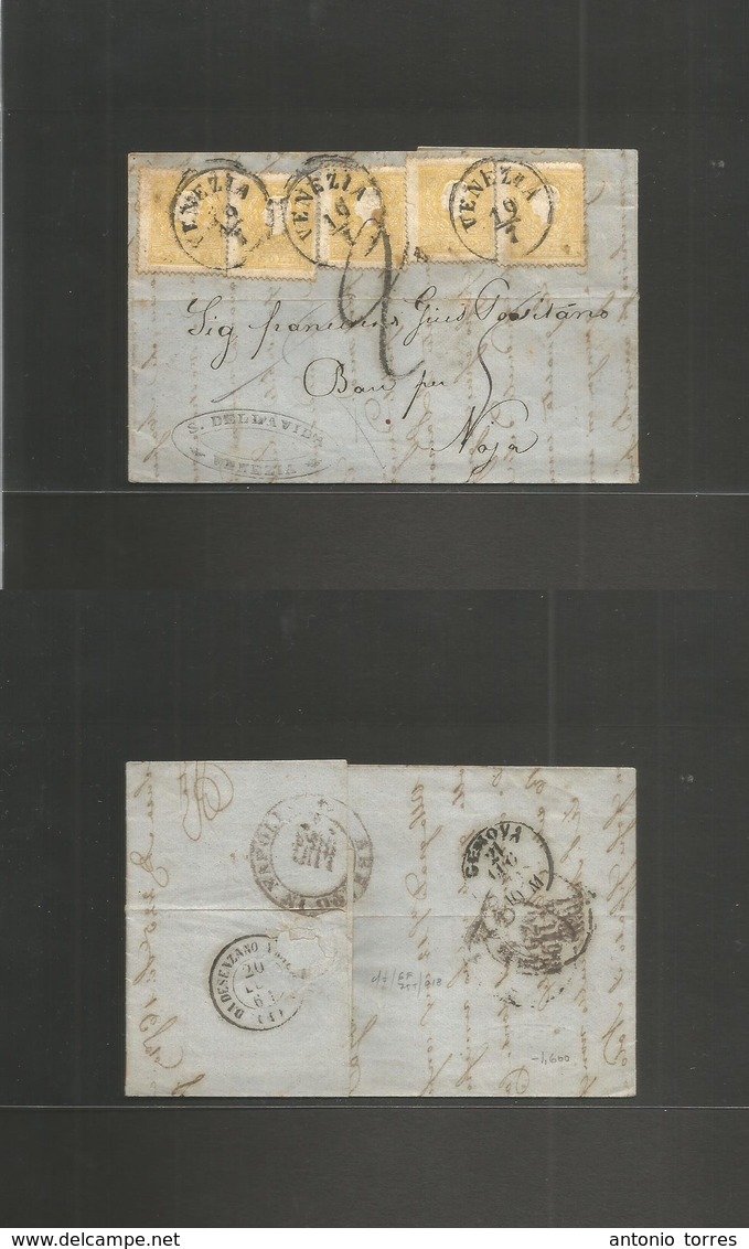 Italy Lombardy - Venetia. 1861 (15-16 July) Venezia - Noja, Bari, Via Genova - Napoli Postal (28 July) EL Multifkd 3c Ye - Non Classés