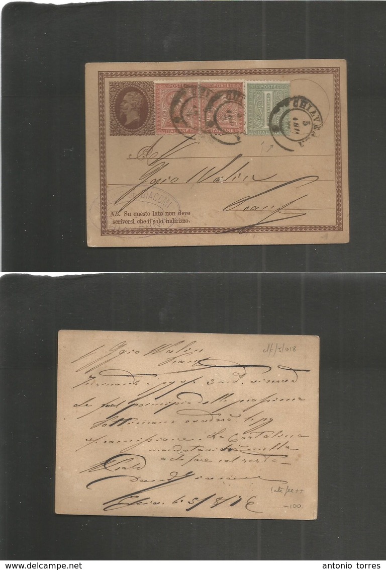 Italy - Stationery. 1876 (5 Aug) Chiavenna - Scanfs, Satgdad. 5c Brown Stat Card + 3 Adtls On Early Usage, One 1 Cent Gr - Non Classés
