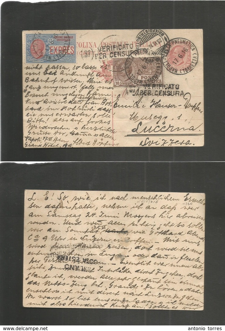 Italy - Stationery. 1916 (17 June) Posta Preumatica On Foreign Usage. Torretta - Switzerland, Luzern. 10c Brown Red Stat - Non Classés