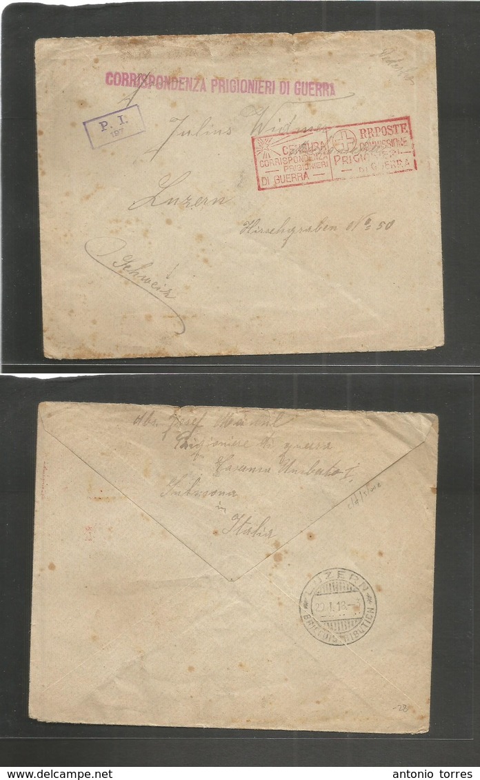 Italy - Xx. 1918. POW Mail. FM Mail To Switzerland, Luzern (29 Jan) Fine + Several Better Cachets. - Zonder Classificatie