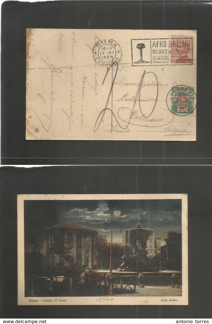 Italy - Xx. 1924 (17 June) Roma - Switzerland, Coldrerio, Ticino. Fkd Ppc, Slogan Cachet "Afro Ballari" + Arrival Tied S - Non Classés