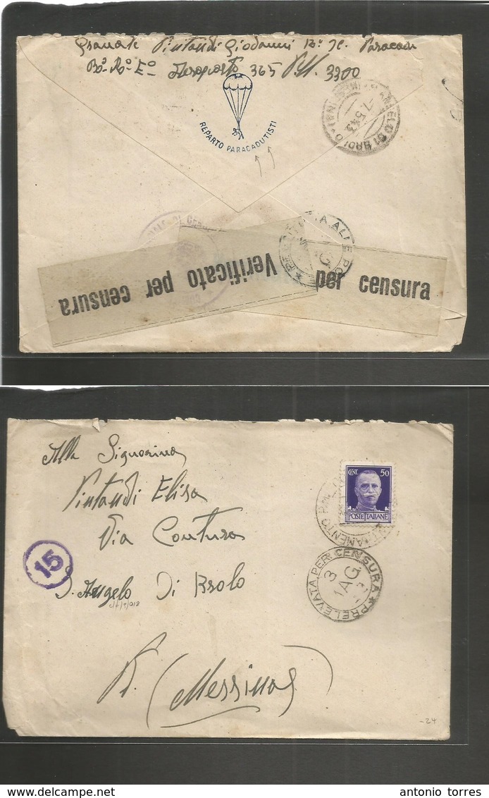 Italy - Xx. 1943 (May) WWII Military Mail. "Reparto Paracadutisti" With Special Label + Censor Cachet + Illustrated Enve - Zonder Classificatie