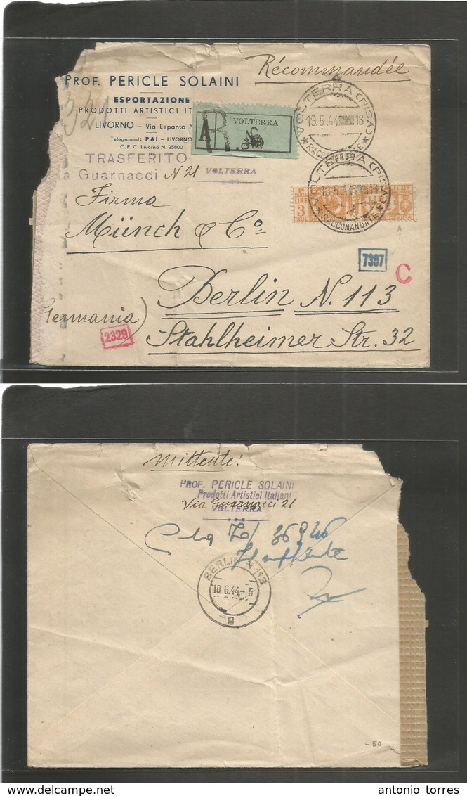 Italy - Xx. 1944 (19 May) WWII. Livorno - Germany, Berlin (10 June) Provisional Postage, Postage Dues As Franking "Volte - Non Classés