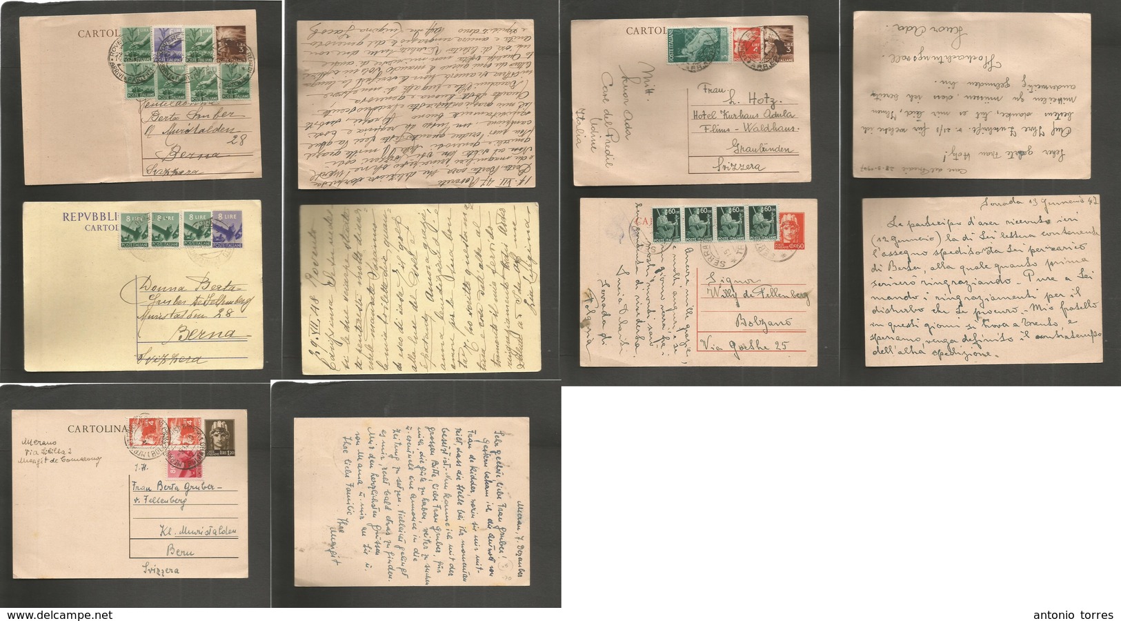 Italy - Stationery. 1946-48. 5 Multifkd Stationary Cards To Switzerland. All Diff Fine And Attractive. Nice Group. - Non Classés