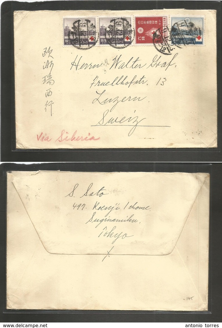 Japan. 1923 (9 Dec) Tokyo - Switzerland, Luzzern. Multifkd. Commemorative Issue, Cds Envelope. Endorsed Via Siberia. Fin - Sonstige & Ohne Zuordnung