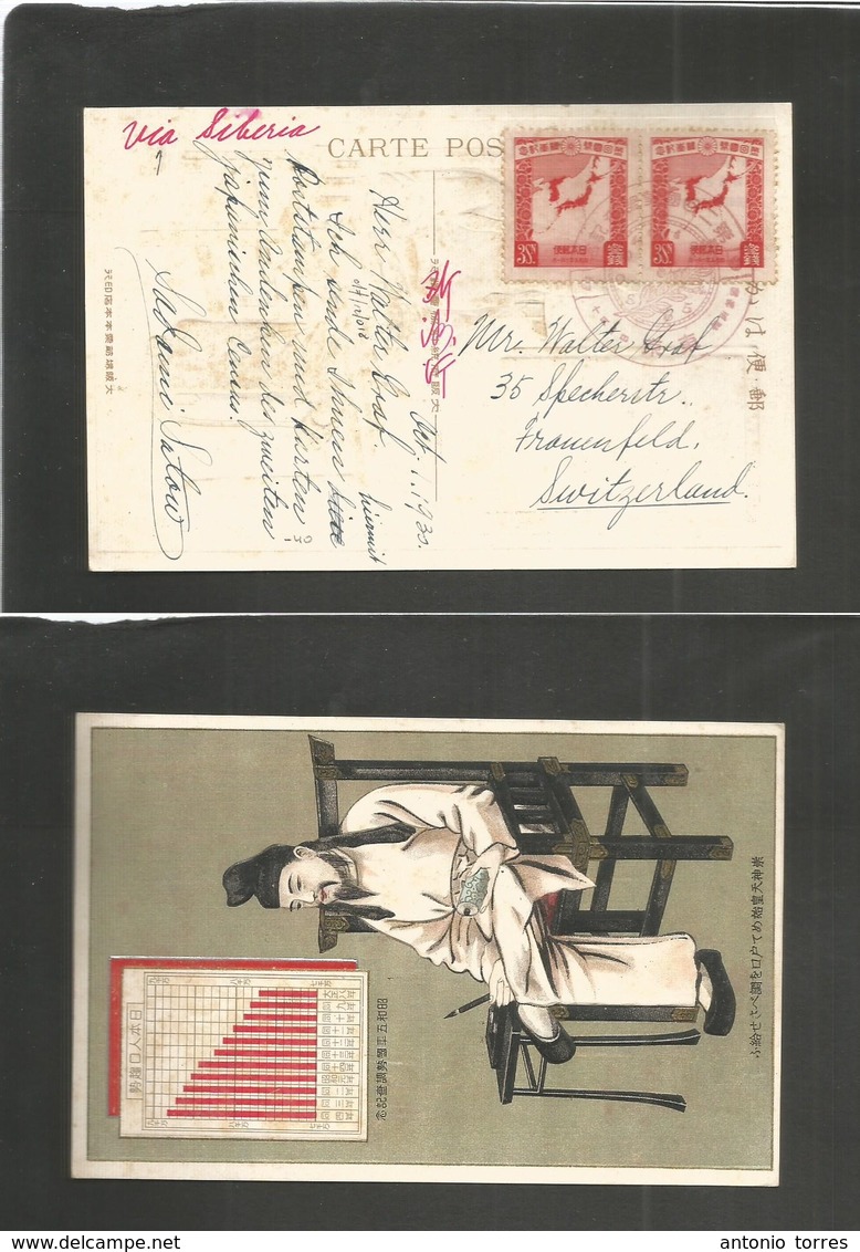 Japan. 1930 (Oct 1) Via Siberia. Fkd Ppc Card From Tokyo To Switzerland, Frauenfeld With Commemorative Red Cachet And Pa - Autres & Non Classés