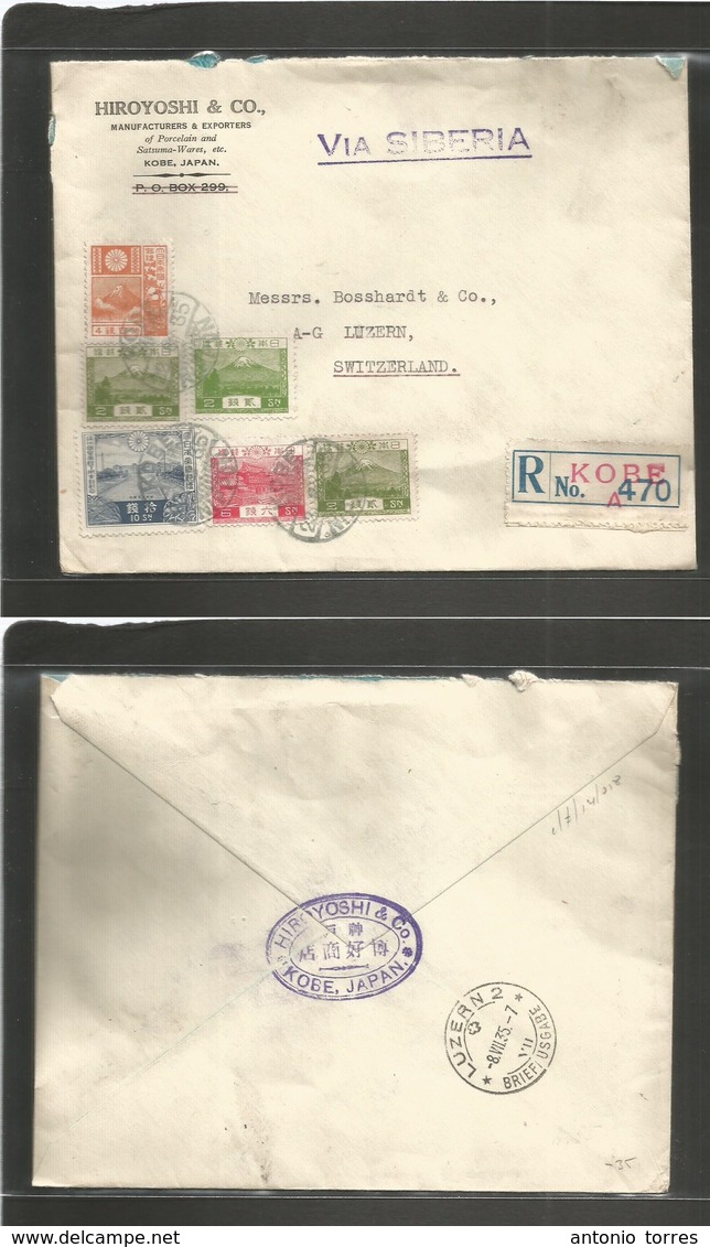 Japan. 1935 (23 May) Nippon Postal Period. Kobe - Switzerland, Luzern (8 July) Registered Multifkd Env Incl Comm Issue.  - Autres & Non Classés