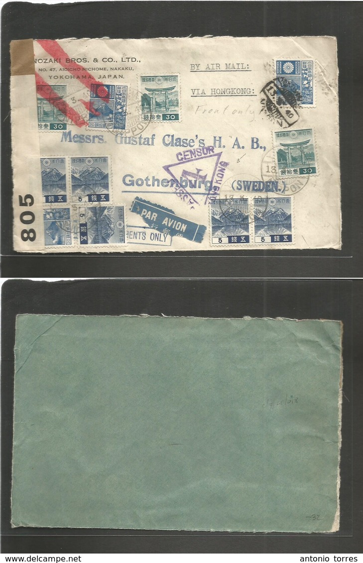 Japan. 1940 (13 March) Nippon Postal Period. Yokohama - Sweden, Gothenburg. Multifkd Mixed Issues, British Hong Kong Cen - Autres & Non Classés